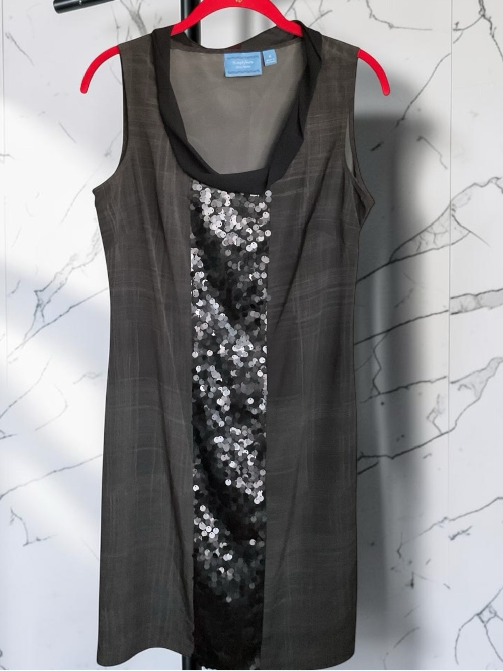 Simply Vera Vera Wang Black Sleeveless Sequin-Front Shift Dress, P2P:18”, L:35”